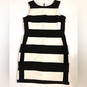 Calvin Klein Scuba Knit Black & White Colorblock Sheath Dress Sz 14